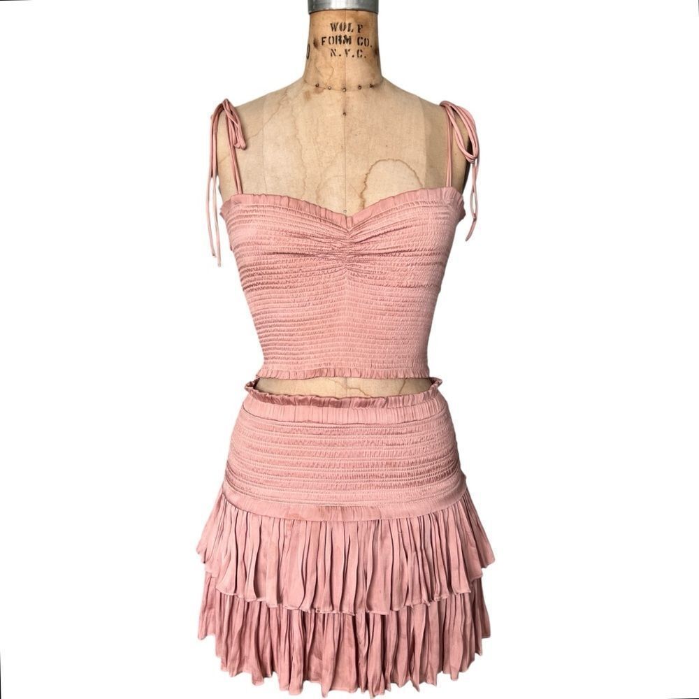 RESET Pink Smocked Crop Top & Ruffle Skirt Set Size S